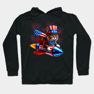 4th Of July Cat Rocket With Fireworks USA Patriotic Hoodie